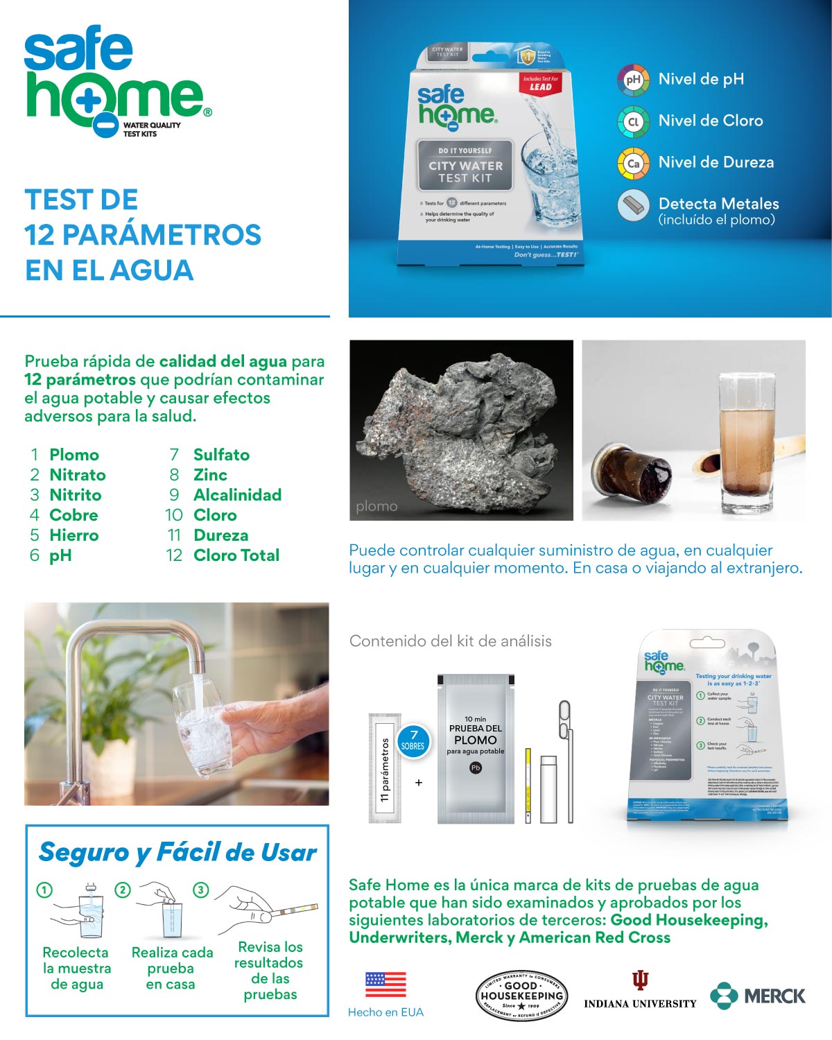Test de 12 parámetros en el agua Safe Home Pure Water